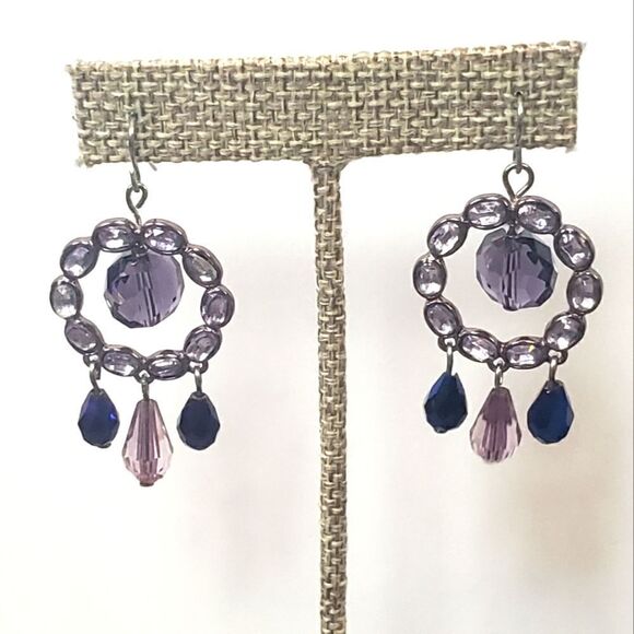 DANGLING French Hook Crystal & Teardrop Bead Earrings - Picture 1 of 6